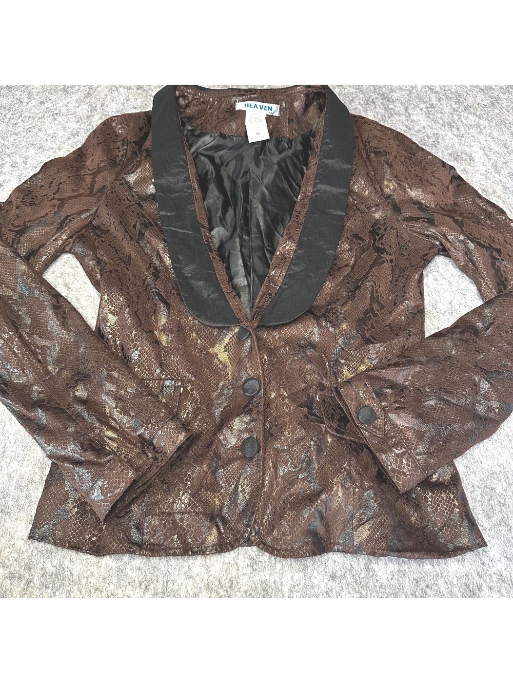 Vintage Heaven USA Metallic Brown Snakeskin Lace Blazer Jacket Tuxedo Collar M